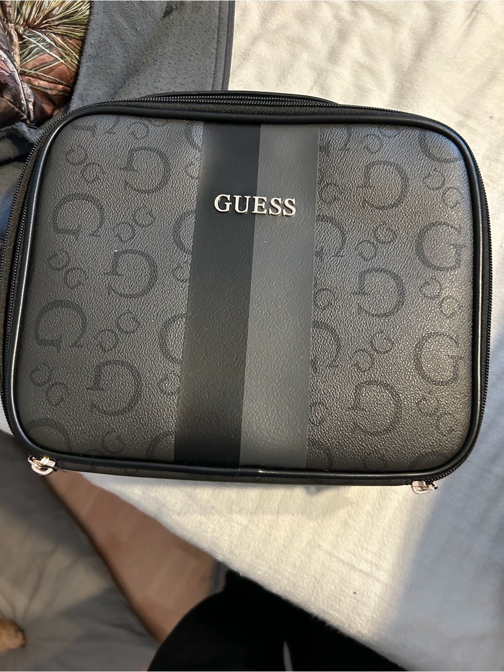 GUESS Men's Black and Charcoal Logo Toiletry Kit